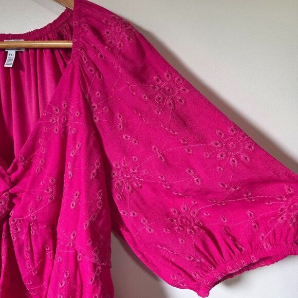 EUC SOFIE JEANS BY SOFIA VERGARA PINK V NECK BABYDOLL BRODERIE ANGLAISE TOP XXL - Picture 5 of 16